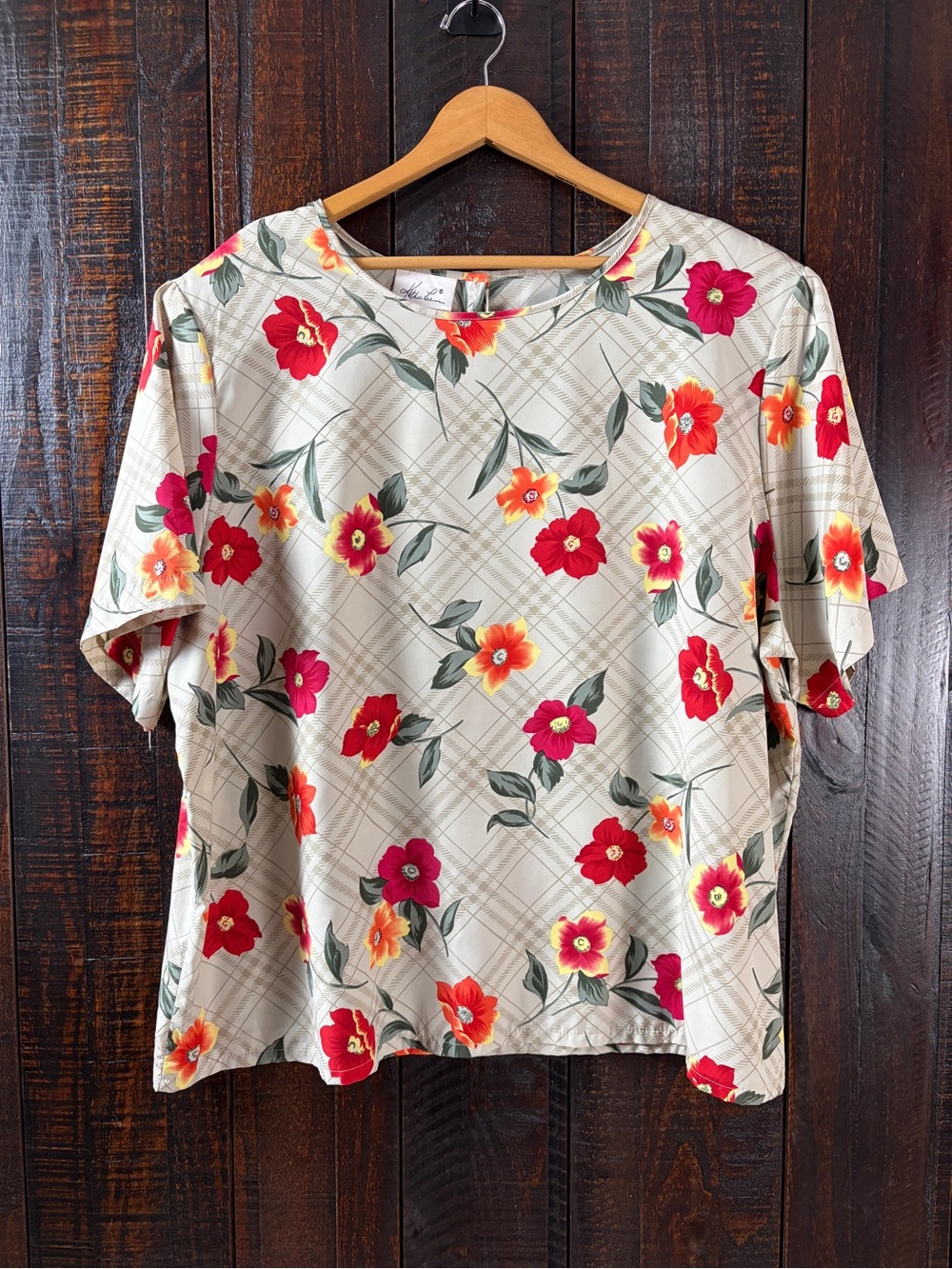 Kathie Lee Light Faupe Floral Woven Blouse 26W